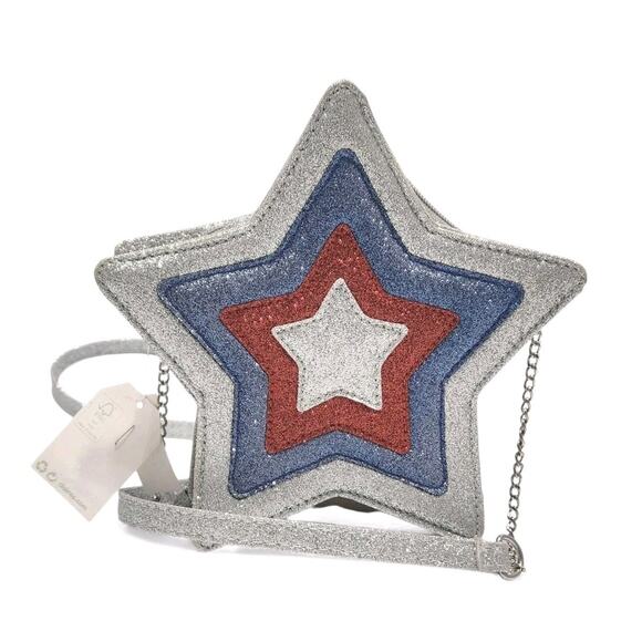 Claire's New Patriotic American Flag Red White Blue Star Purse Crossbody Bag - Picture 2 of 10